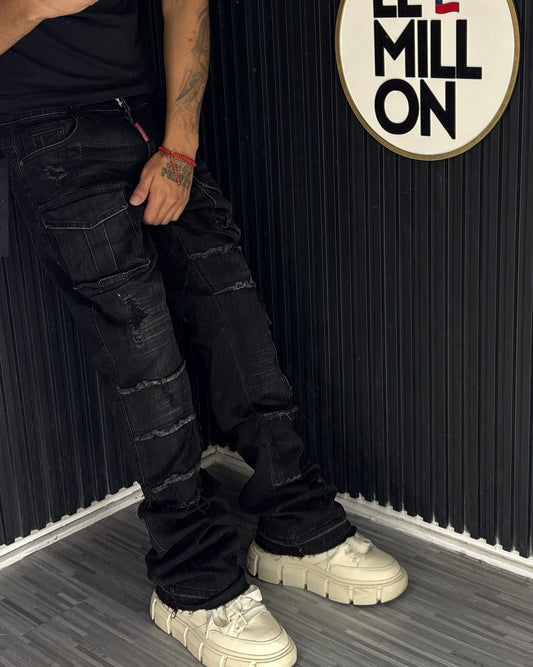 Jeans Flare Negro Cargo