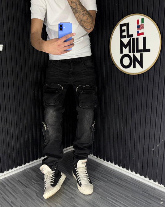 Jeans Cargo Slim Negros