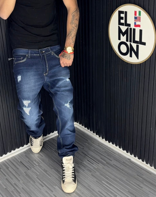 Jeans Rasgados Azules Slim