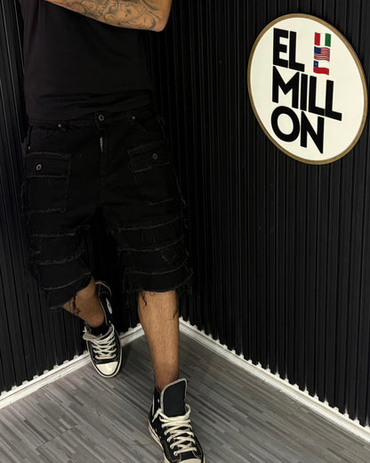 Short Jeans Cargo Negros Rasgados