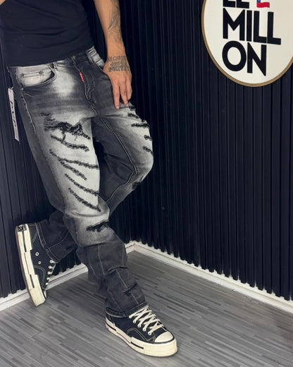 Jeans Flare Gris Rasgado