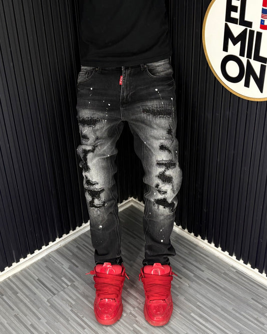 Jeans Negro Rasgado Slim