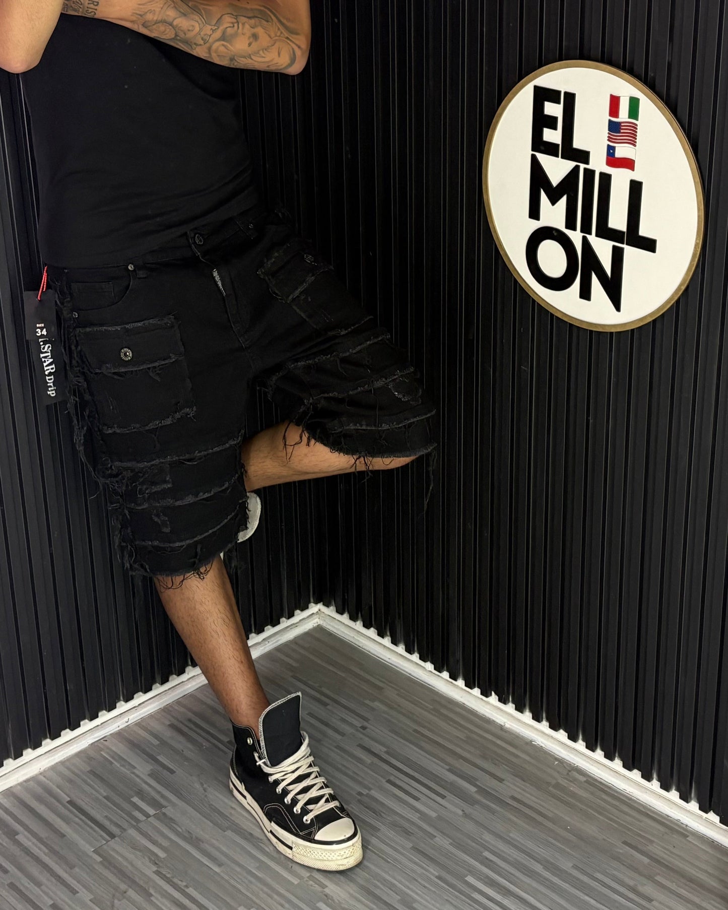 Short Jeans Cargo Negros Rasgados