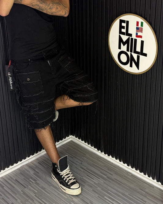 Short Jeans Cargo Negros Rasgados