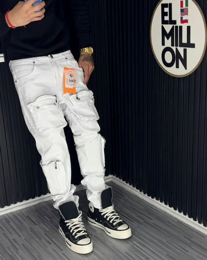 Jeans Cargo Blanco Slim