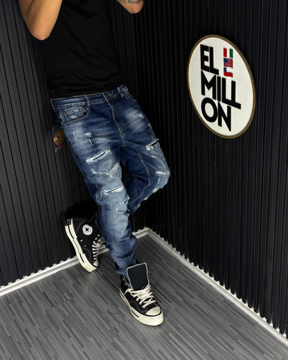 Jeans Rasgados Slim Azules