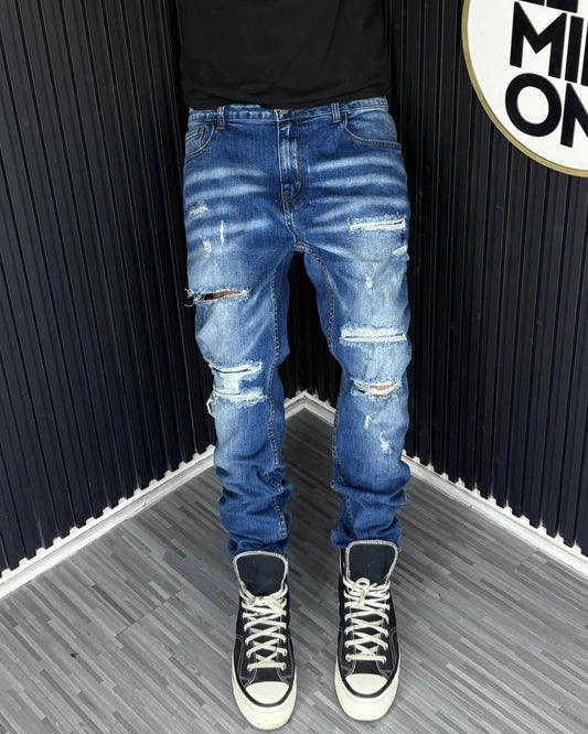 Jeans Slim Azules Rasgados AE