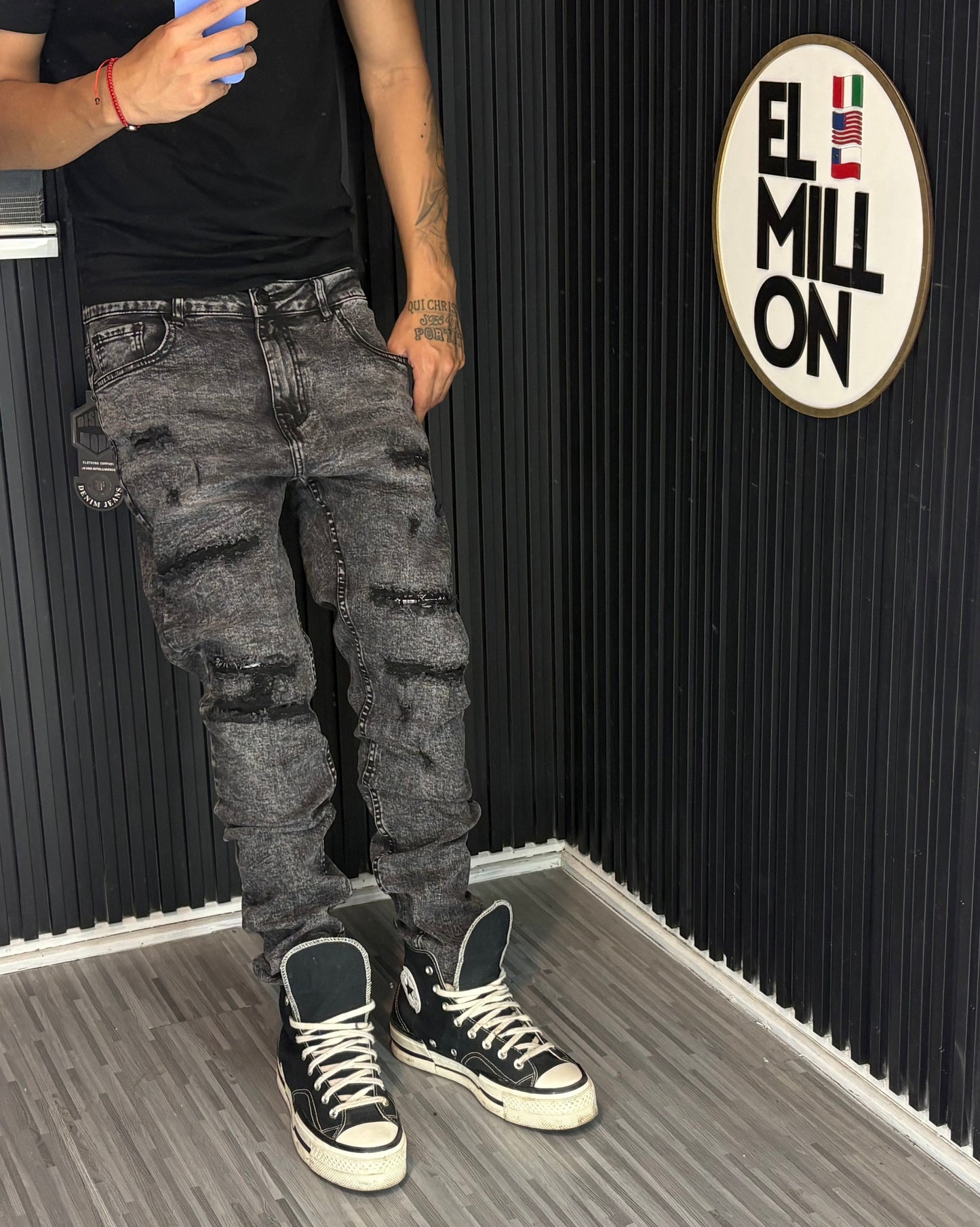 Jeans Slim Plomo Rasgado