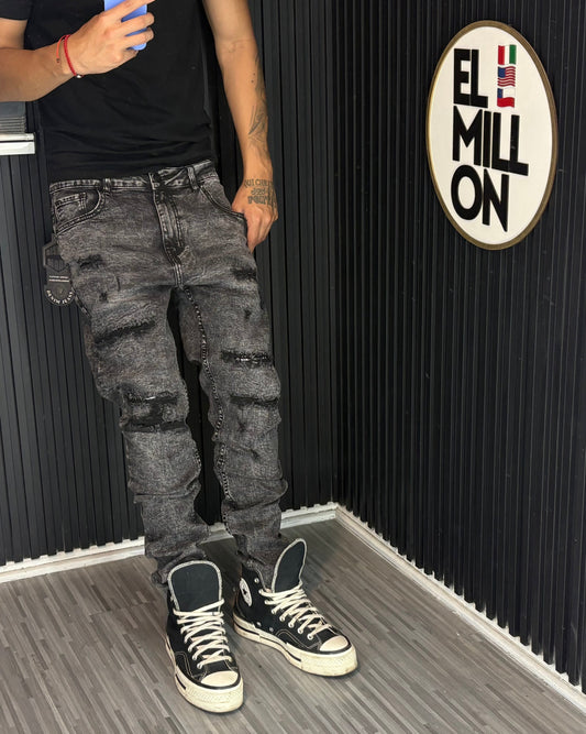 Jeans Slim Plomo Rasgado