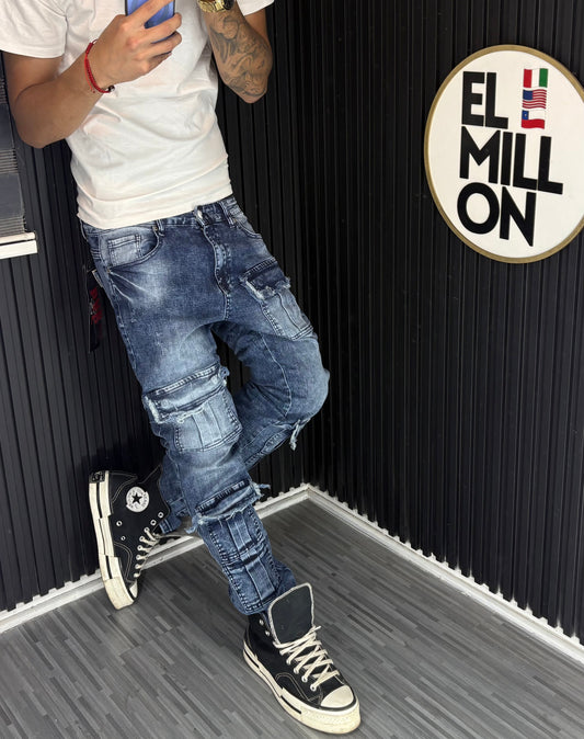 Jeans Cargo Slim Azules