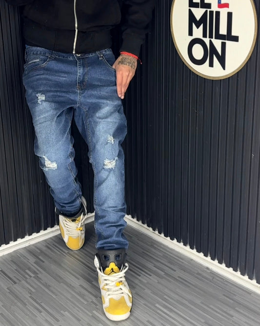 Jeans Slim Rasgados Azules