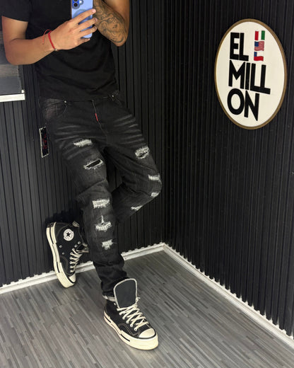 Jeans Slim Negros Rasgados