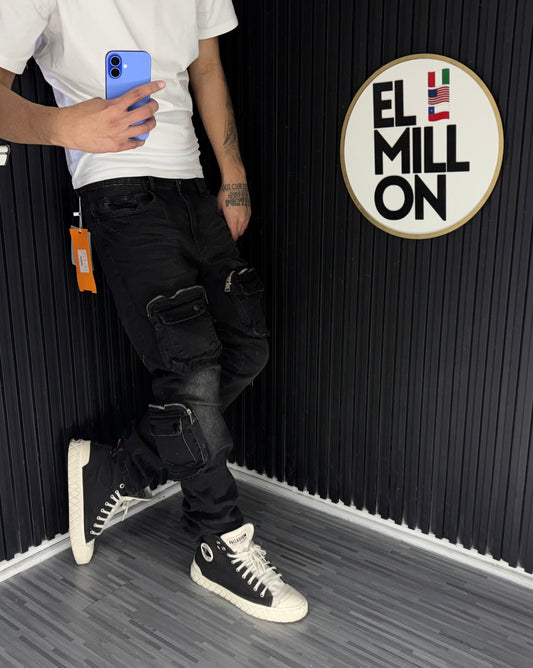 Jeans Cargo Slim Negros