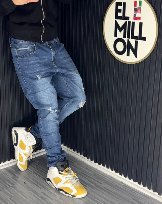 Jeans Slim Rasgados Azules