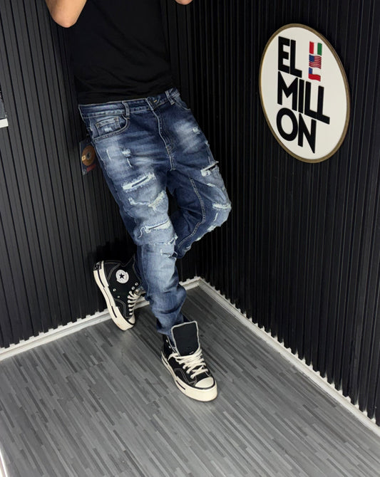 Jeans Rasgados Slim Azules