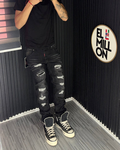 Jeans Slim Negros Rasgados