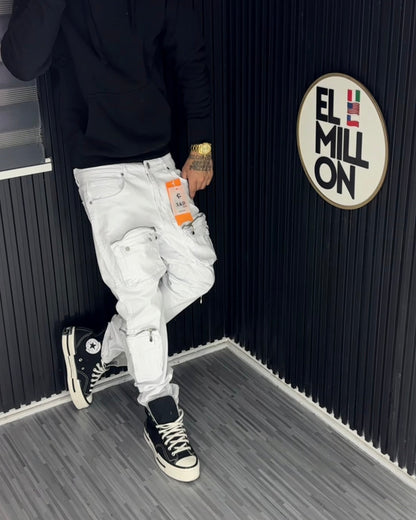 Jeans Cargo Blanco Slim