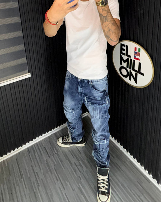 Jeans Cargo Slim Azules